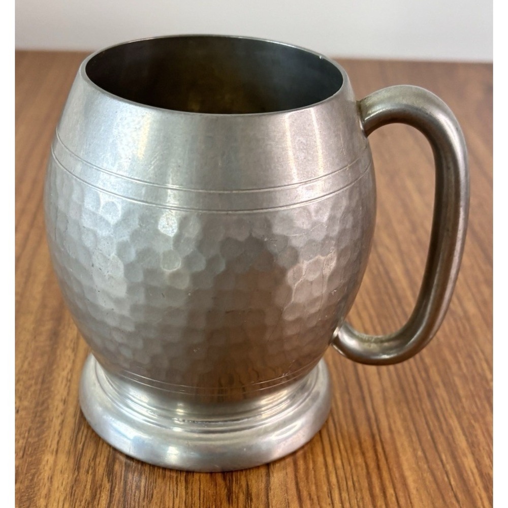 Vintage English Pewter Hammered Barrel Tankard/Mug/Cup Made In Sheffield England